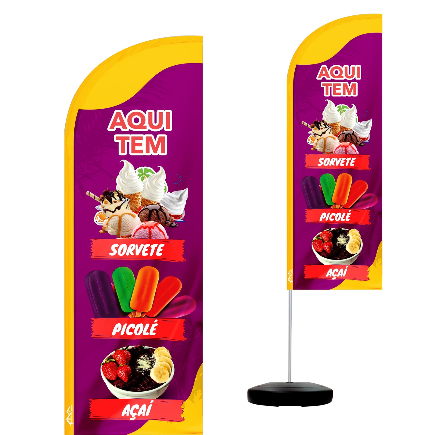 Wind Banner Completo 2,10m Açaí Sorvete Picolé