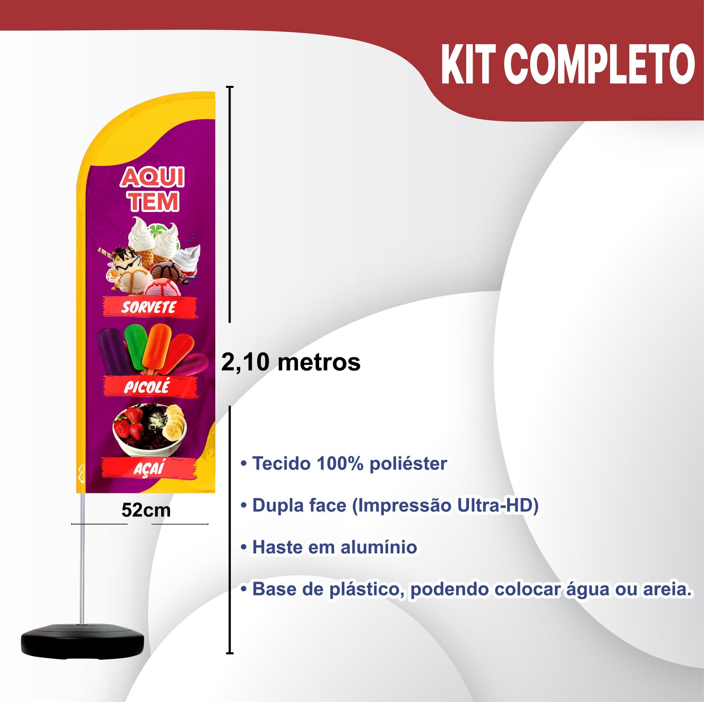 Wind Banner Completo 2,10m Açaí Sorvete Picolé