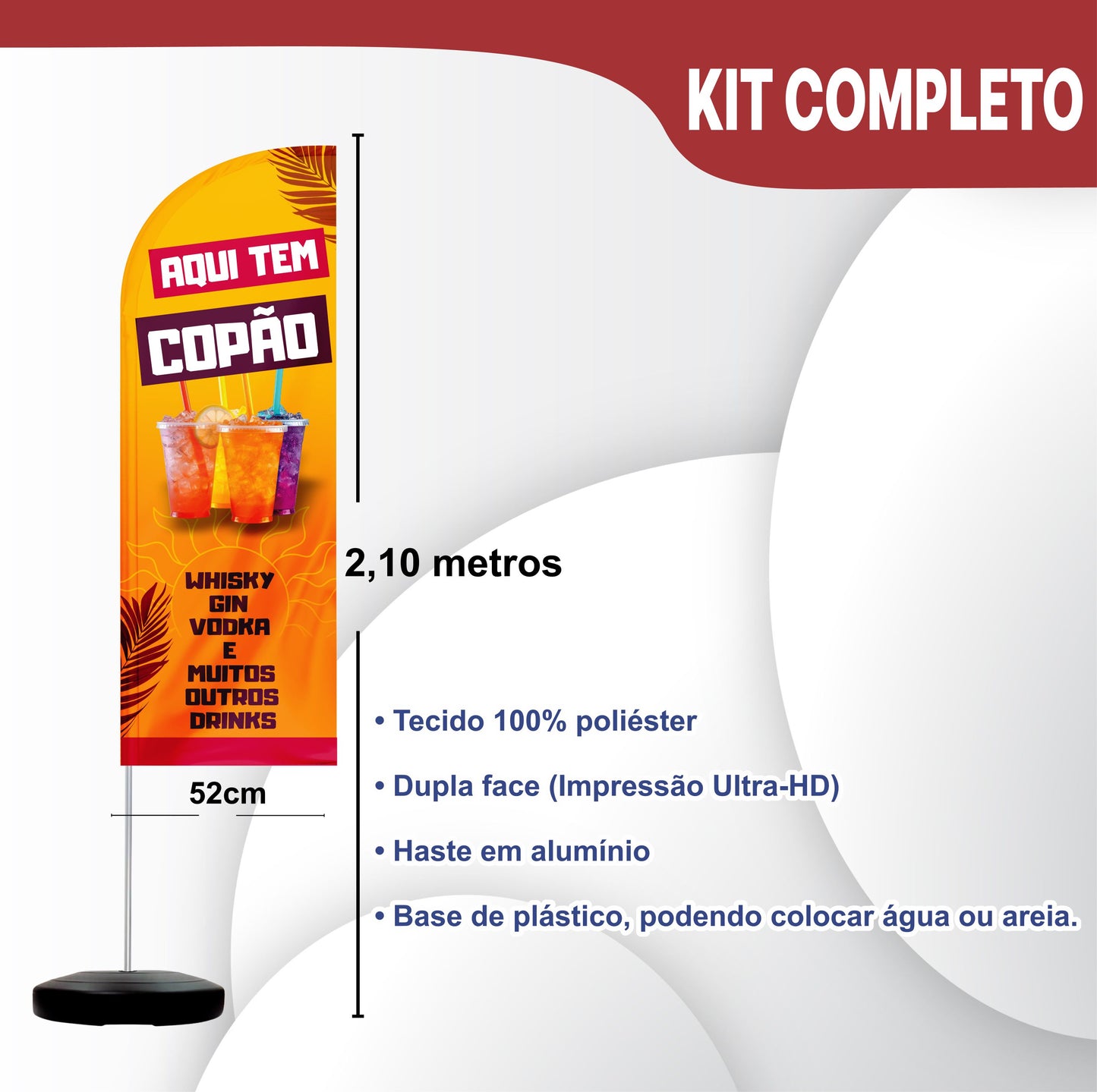 Wind Banner Completo de 2,10m Copão De Whisk, Gin, Vodka e Muitos Outros Drinks