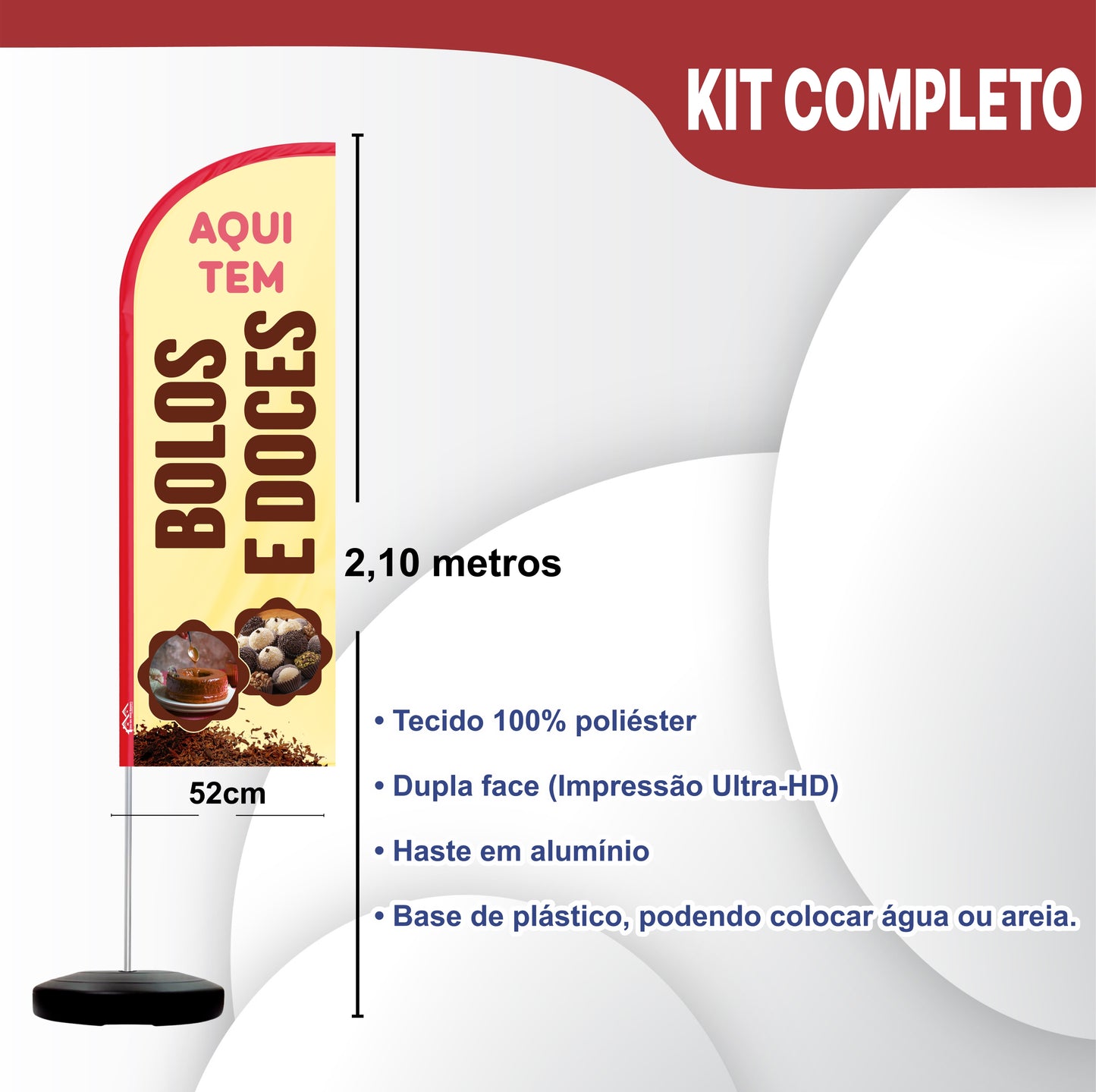 Wind Banner Completo 2,10m Bolos e Doces